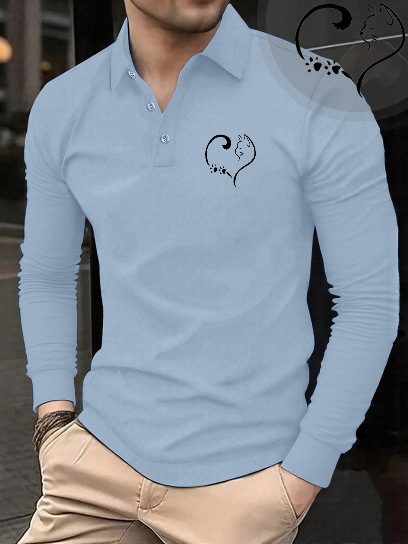 Winter Clothing English - Love Shape Cat Prints Man'S Polo