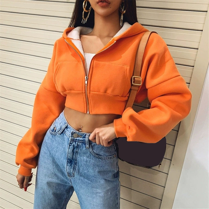 Jacket Winter Clothing - Cropped Zip Up Hoodies Women Streetwear