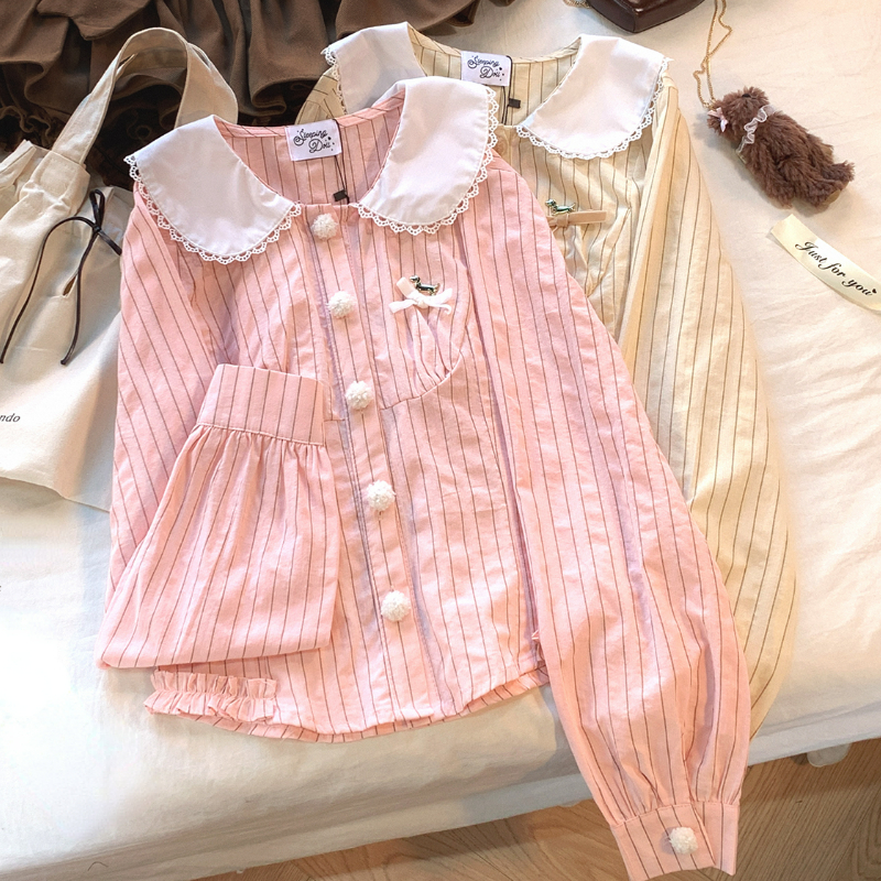 Winter Clothing Korean - Japanese Style Kawaii Striped Blouse Women