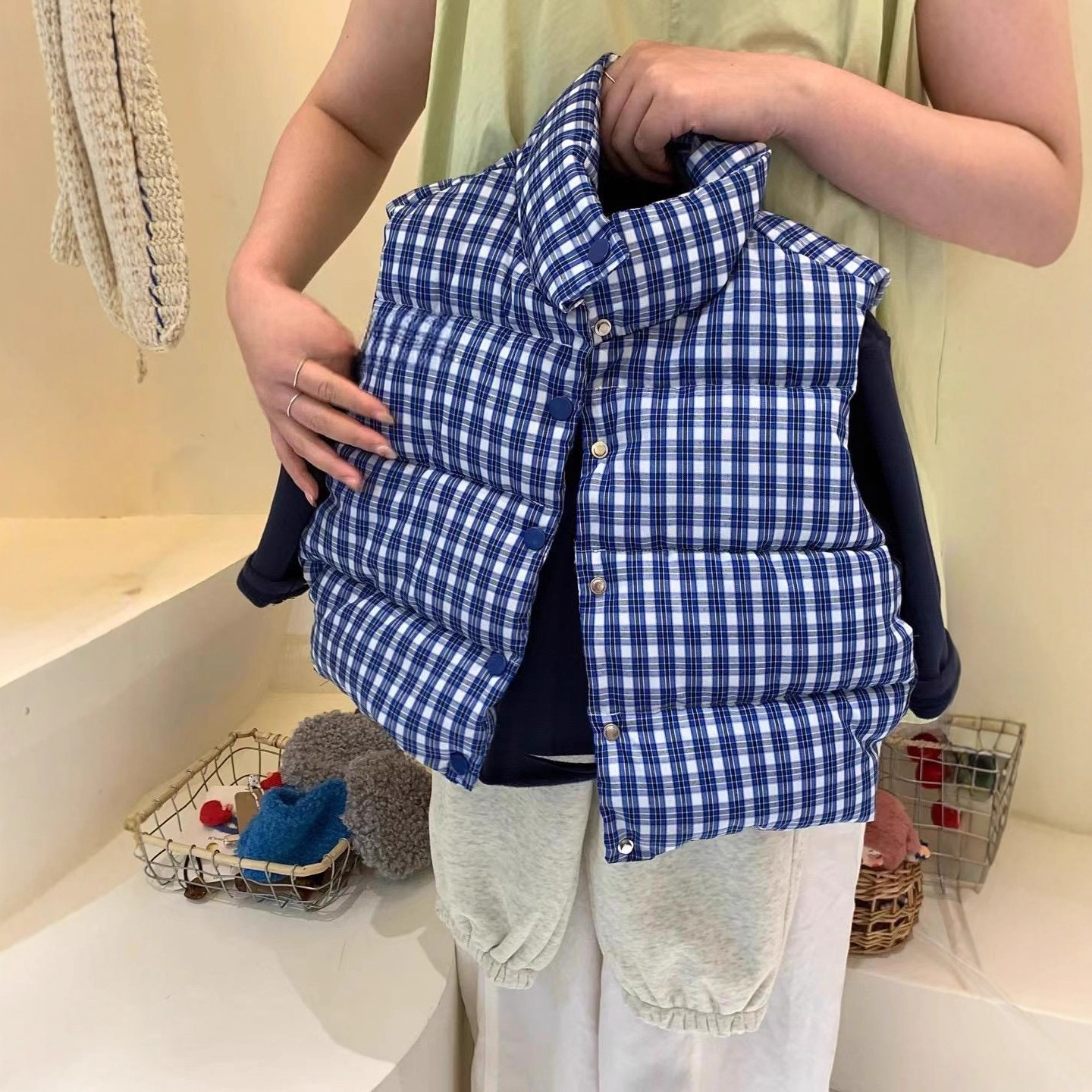 Winter Clothing Activity - Coat Pants Children Blue Checkered Cotton