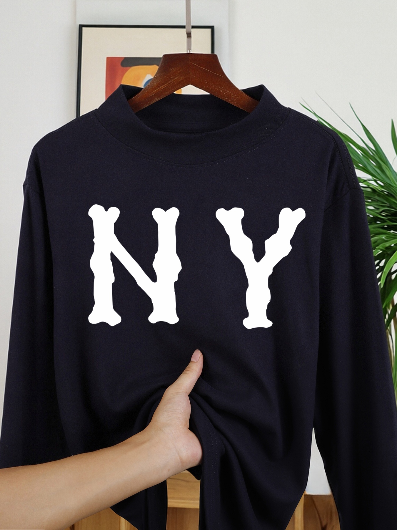 Letter N And Y Print Men'S Lon - Winter Clothing English avis et prix