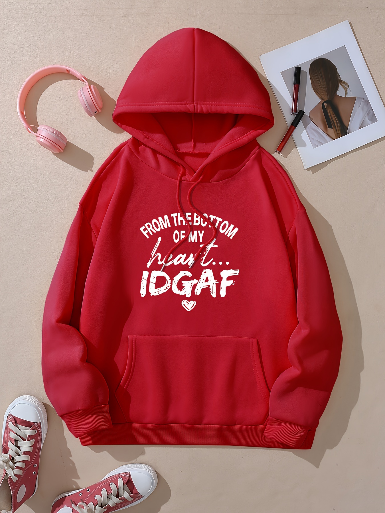 Letter Print Hoodie Casual Poc - Winter Clothing Aesthetic avis et prix