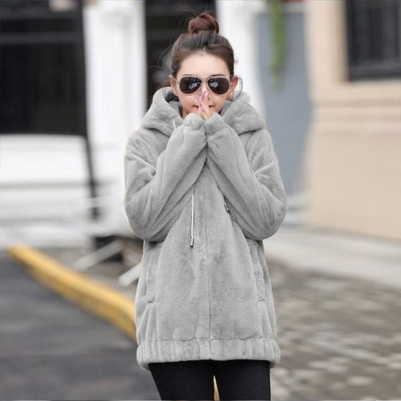 Plain with Zipper Female Hoode - Winter Clothing Drawing avis et prix