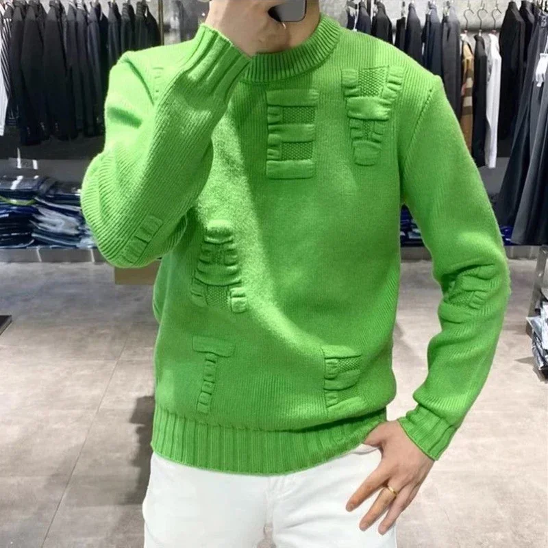 Men's Clothing Green Knit Swea - Winter Clothing Korean avis et prix