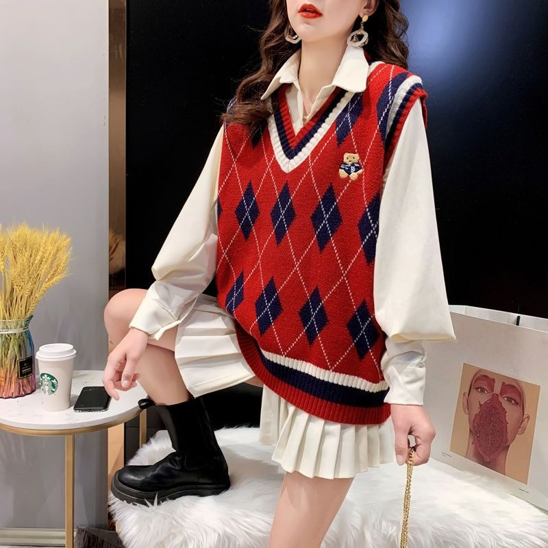Red Knit Vests for Women Sleev - Winter Clothing Aesthetic avis et prix