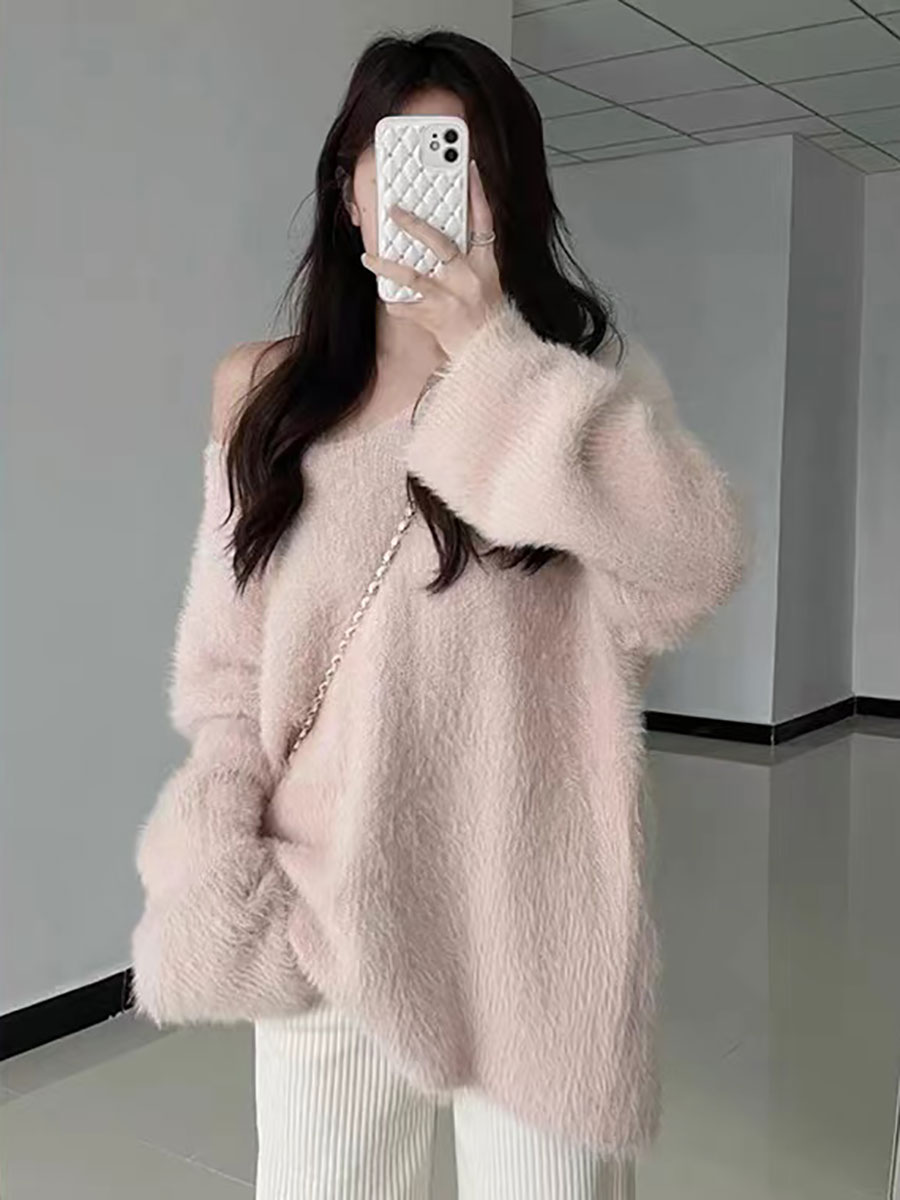 Pullovers Women Pink V-neck Au - Winter Clothing Aesthetic avis et prix