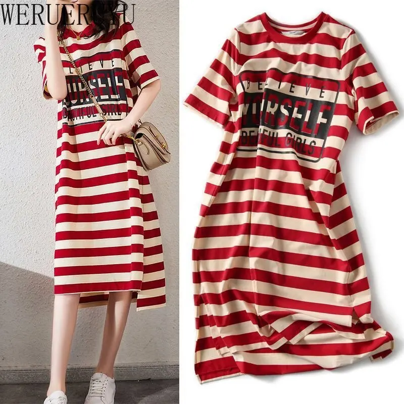 Striped Print Short Sleeve Mid - Winter Clothing Aesthetic avis et prix