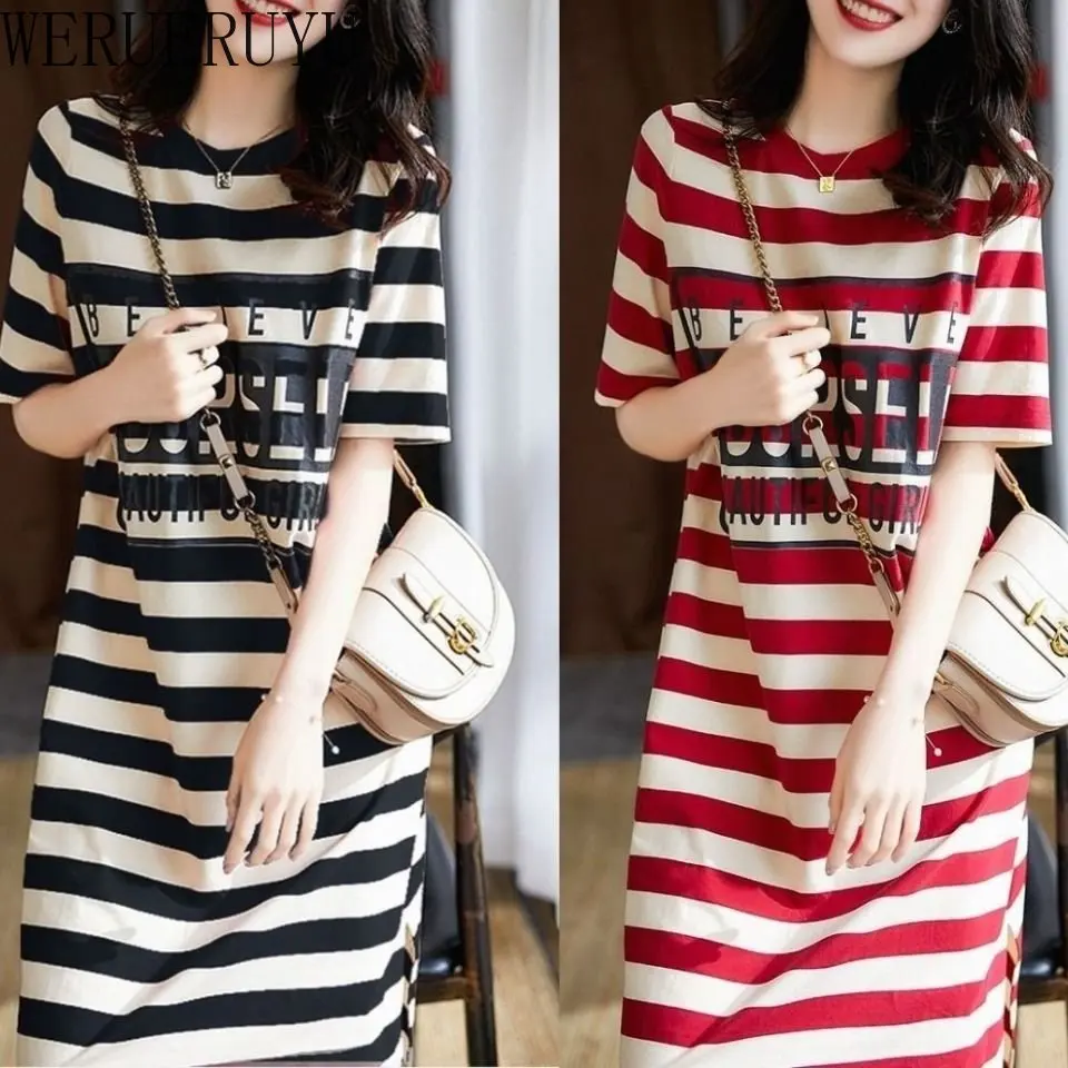 Striped Print Short Sleeve Mid - Winter Clothing Aesthetic avis et prix