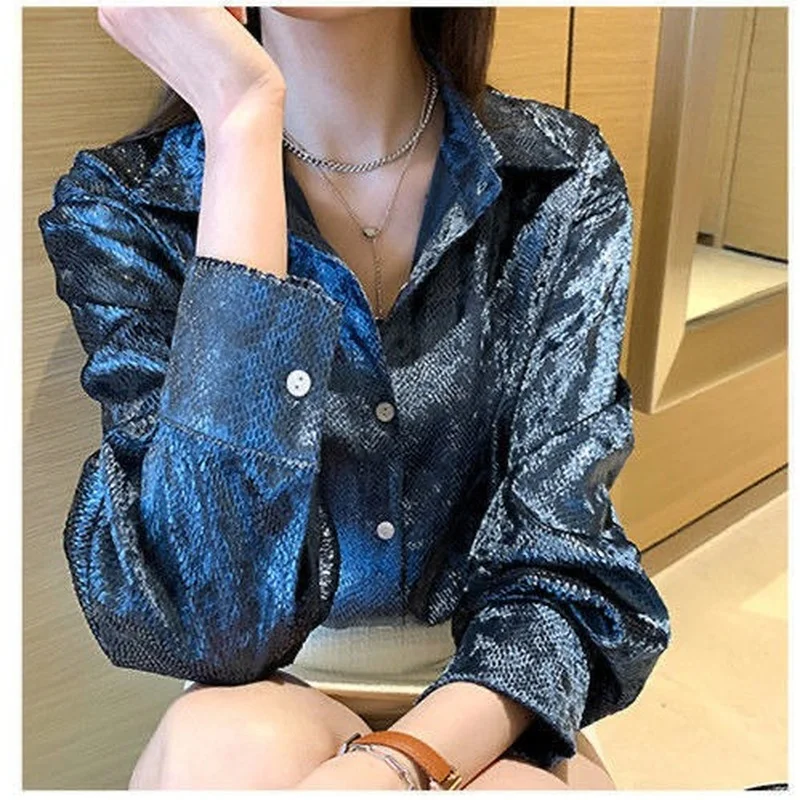 Women's Shiny Button Shirt Spr - Winter Clothing Korean avis et prix