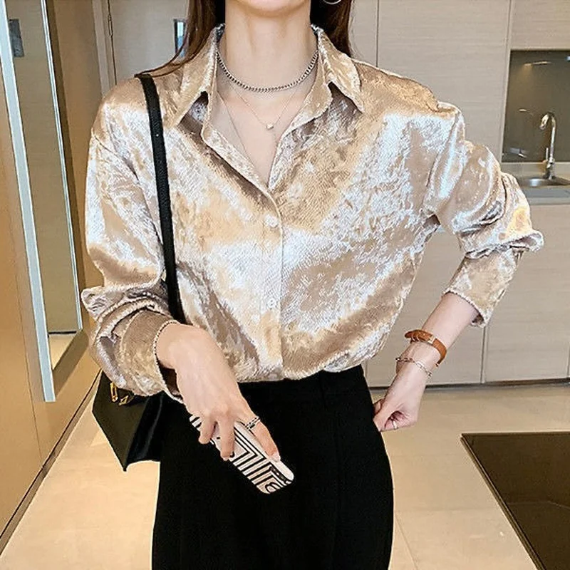 Women's Shiny Button Shirt Spr - Winter Clothing Korean avis et prix