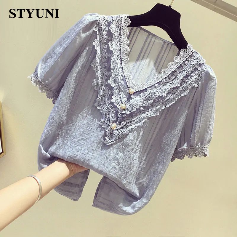 Lace Ruffles V-Neck Chiffon So - Winter Clothing Korean avis et prix