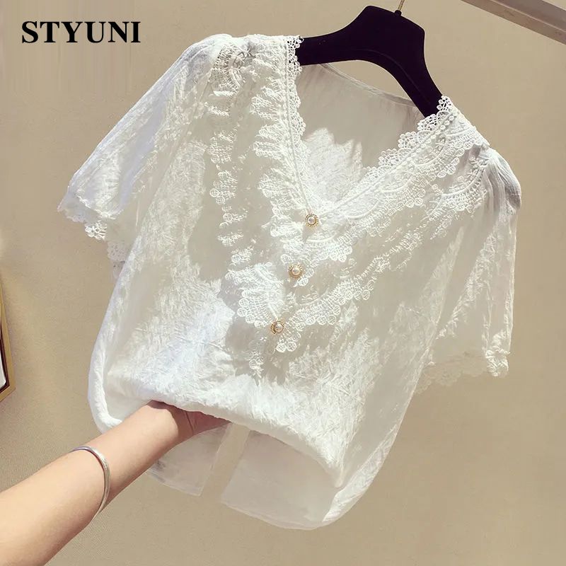 Lace Ruffles V-Neck Chiffon So - Winter Clothing Korean avis et prix