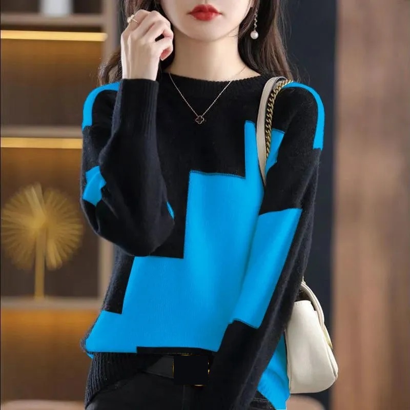 Fashion O-Neck Spliced Knitted - Winter Clothing Korean avis et prix