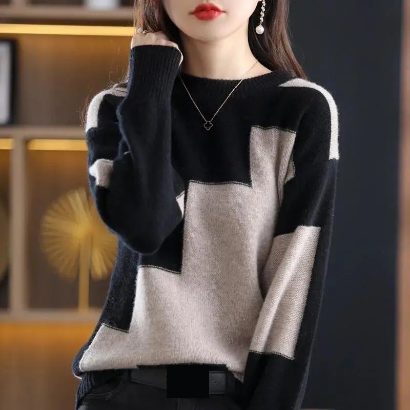 Fashion O-Neck Spliced Knitted - Winter Clothing Korean avis et prix
