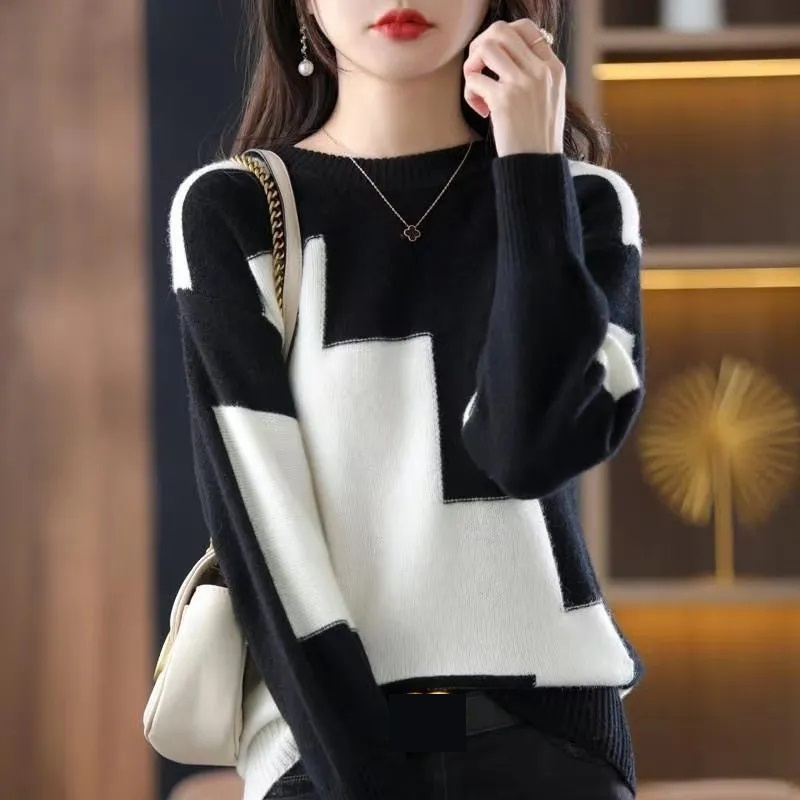 Fashion O-Neck Spliced Knitted - Winter Clothing Korean avis et prix